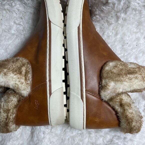 Lugz sprig fashion faux leather tan ankle slip on boots faux fur accent … - Picture 7 of 11
